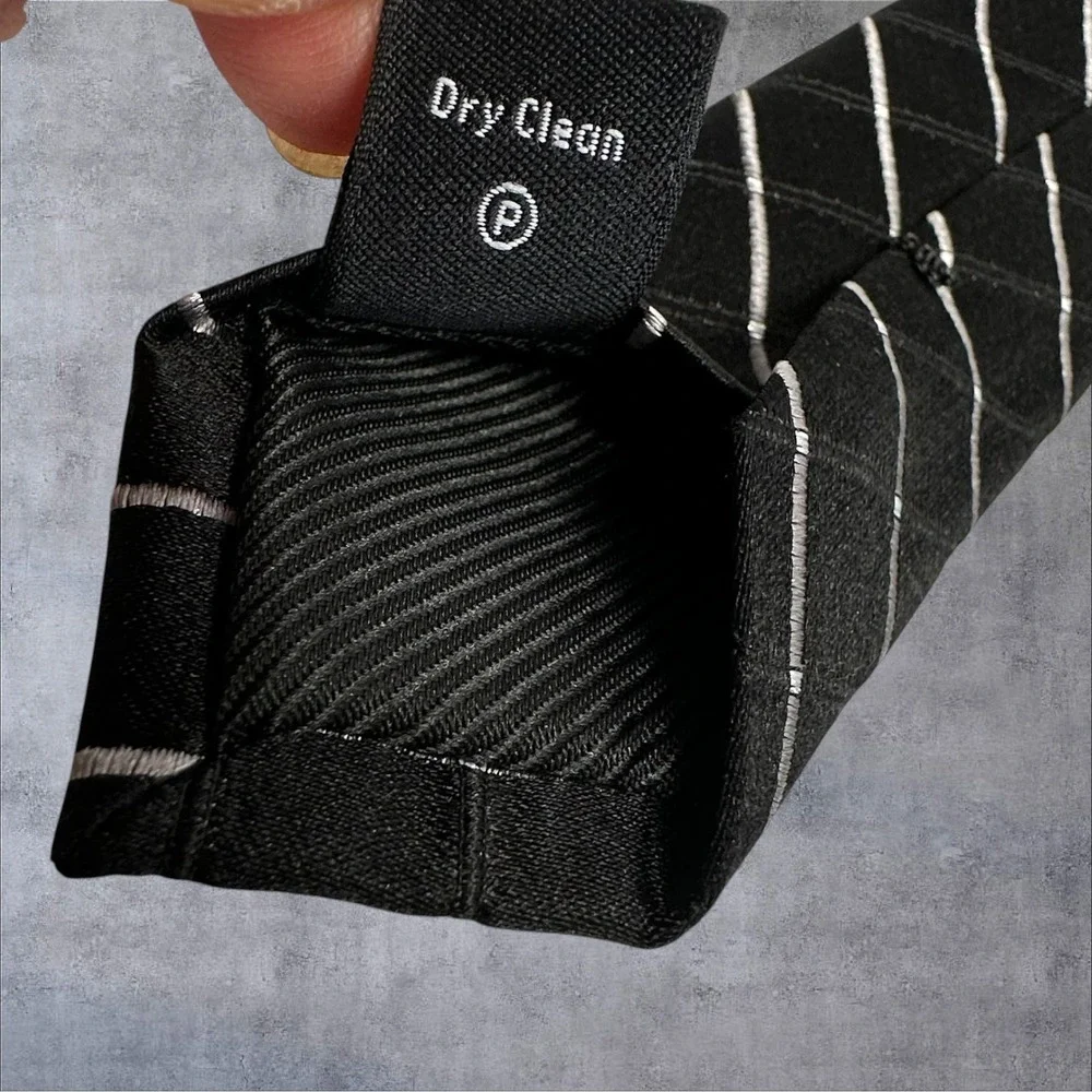 Geoffrey Beene Necktie Mens One Size Black Silk‎ Blend Grid Pattern